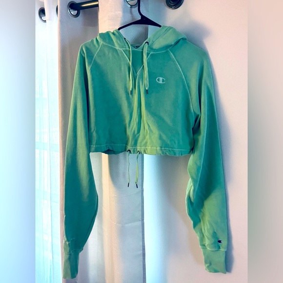 Champion Cropped Sea foam Green Hoodie Sweatshirt - Picture 2 of 8